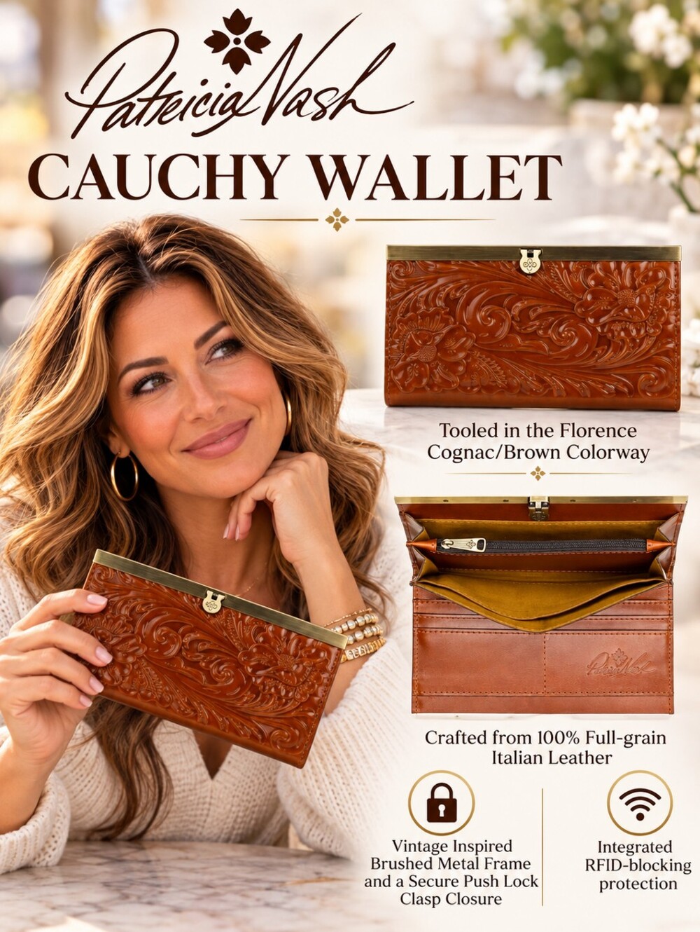 Patricia Nash Cauchy Tooled Leather Wallet in the Florence Colorway